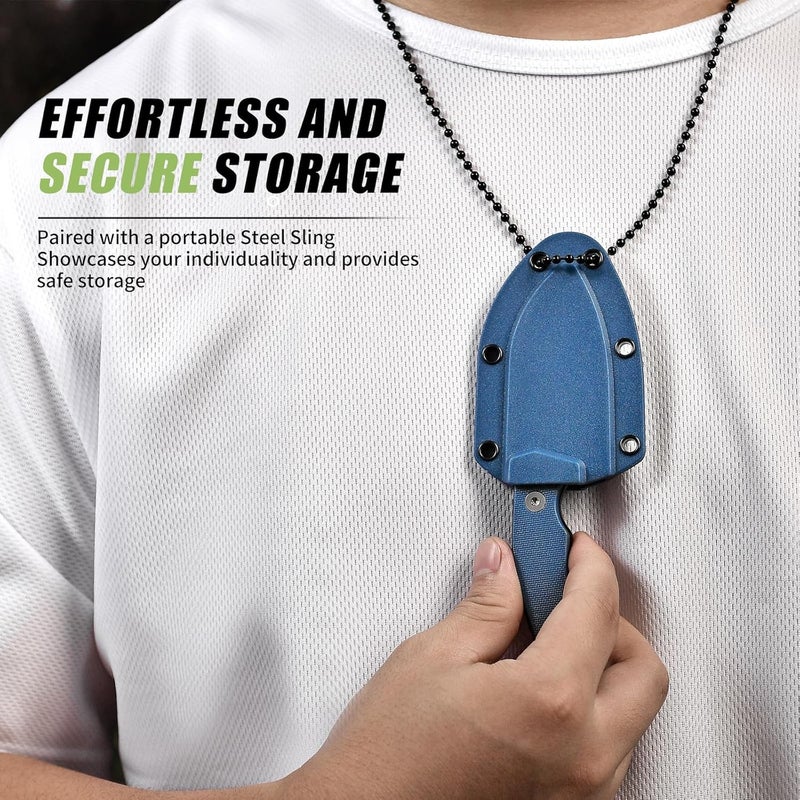 SPITZKANTE P-DA Neck Knife – EDC Fixed Blade Knife with Sheath and Necklace, 2.8" 5Cr14MoV Stainless Steel, Blue Handle for Hiking, Camping & Outdoor Use - Image 2